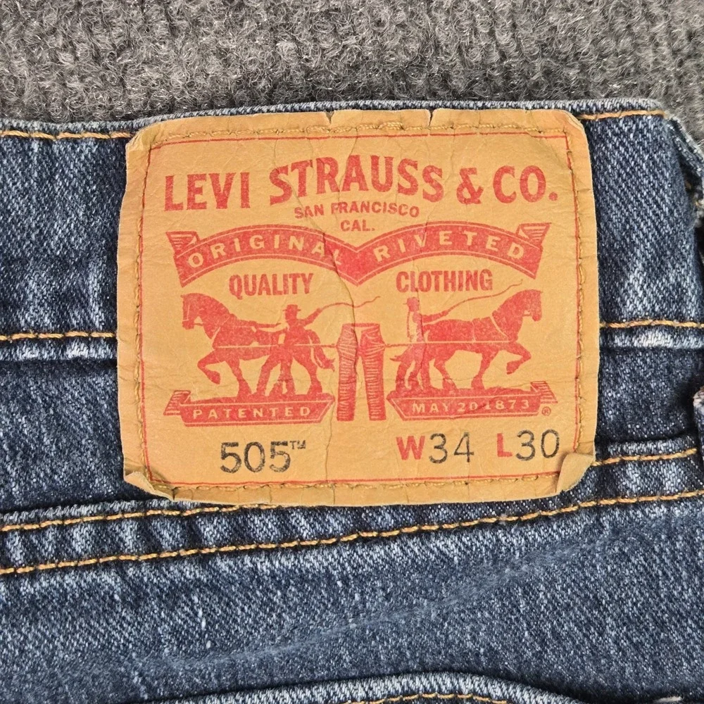 Levis 505 Regular Fit Straight Leg Mens Jeans 34x30 (34x28) Medium Wash Blue